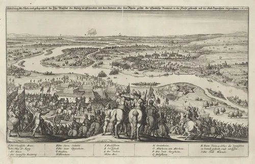 Verovering van de stad Oppenheim door de Zweedse legers op 7 september 1631 by Wenceslaus Hollar, print, 1631