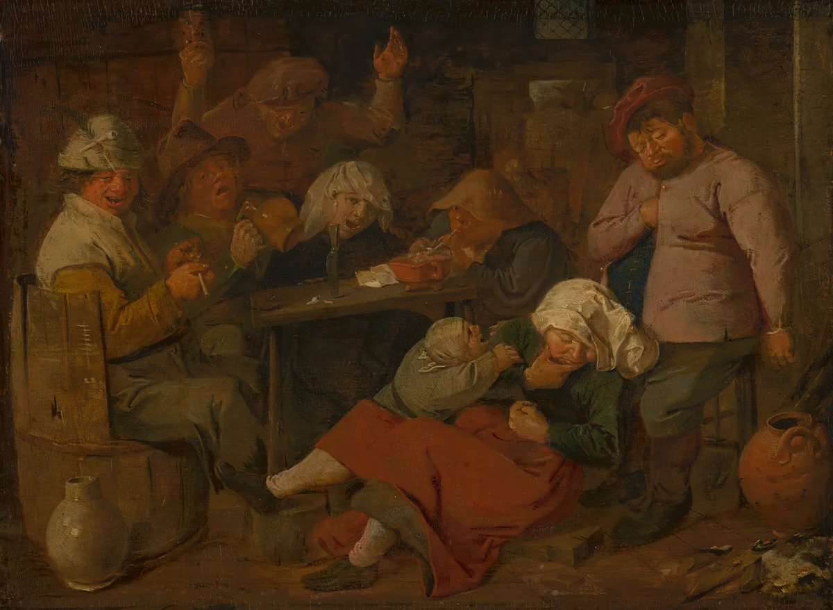 Drunken Peasants at an Inn by Adriaen Brouwer, painting, 1625