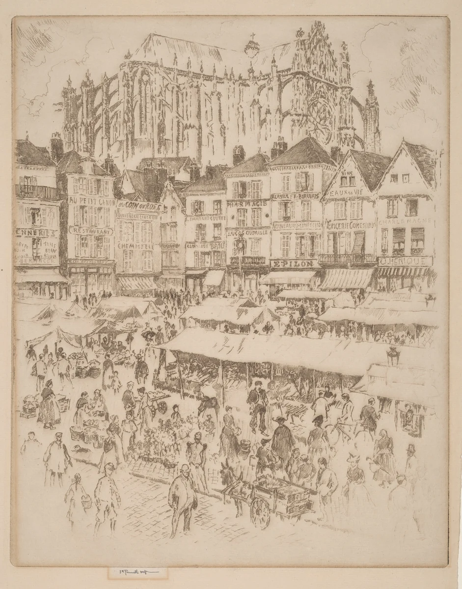 La Place, Beauvais by Joseph Pennell, print, 1907