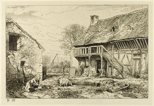 Courtyard of a Peasant Dwelling by Charles-Émile Jacque, print, 1846