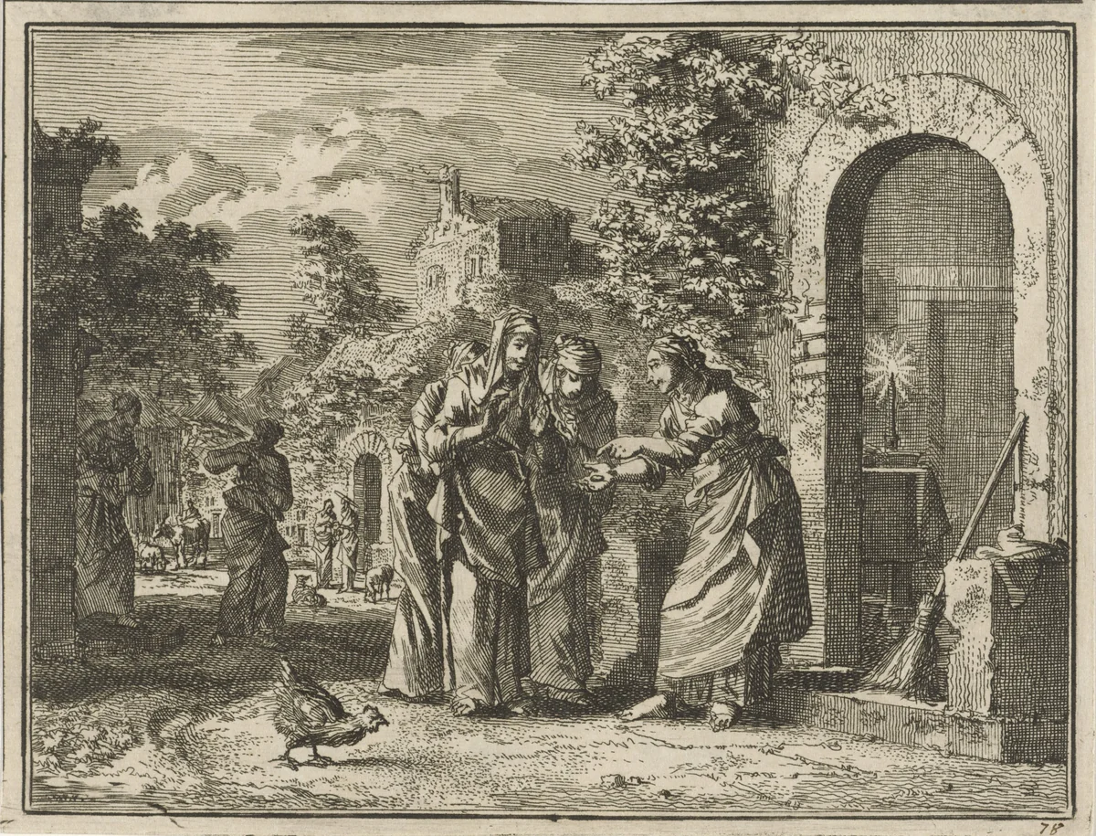 Gelijkenis van de teruggevonden penning by Jan Luyken, print, 1712