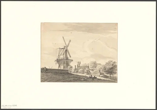 Gezicht op bolwerk Rijk met molen De Victor by Bartholomeus Barbiers, drawing, 1750-1808