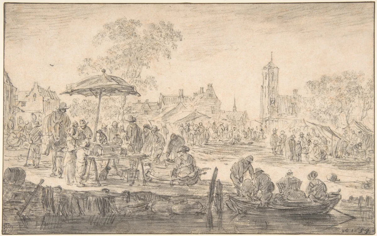 A Fair by Jan van Goyen, drawing, 1653
