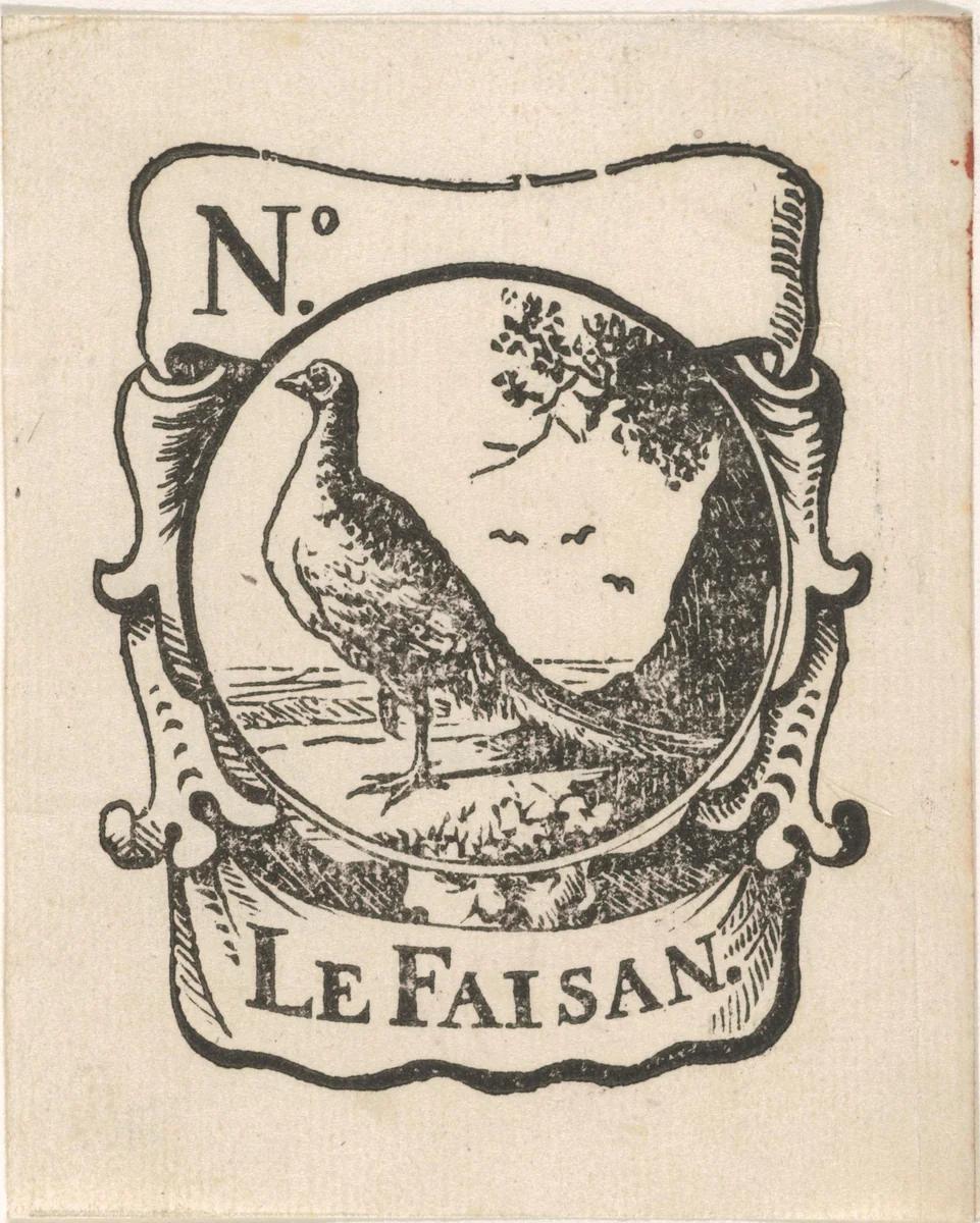 Handelsetiket met een fazant by Isaac Vincentsz. van der Vinne, print, 1681-1740