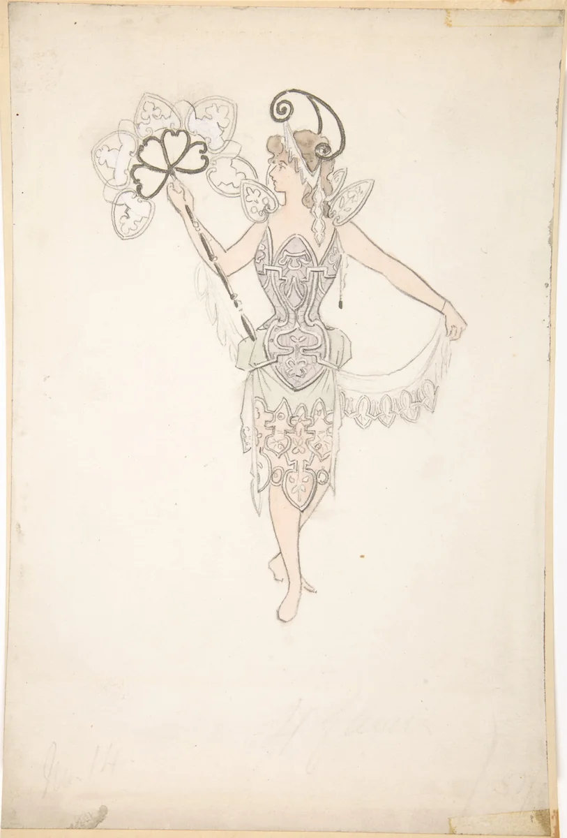 Costume Design for Lady with a Fan by Basil Crage, drawing, 1890-1899