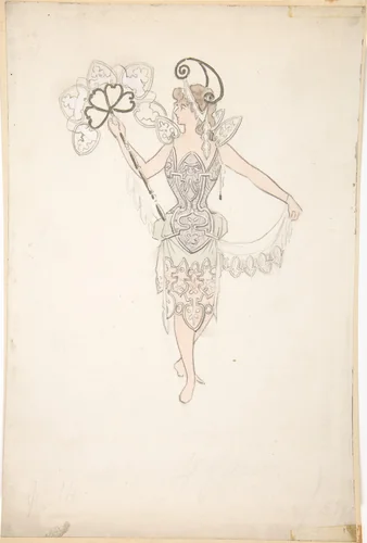 Costume Design for Lady with a Fan by Basil Crage, drawing, 1890-1899
