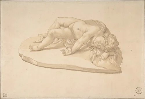 Copy after a Sculpture of the Sleeping Eros Based on an Antique Model (from Cassiano dal Pozzo's 'Paper Museum') by Giovanni Angelo Canini, drawing, 1625-1635
