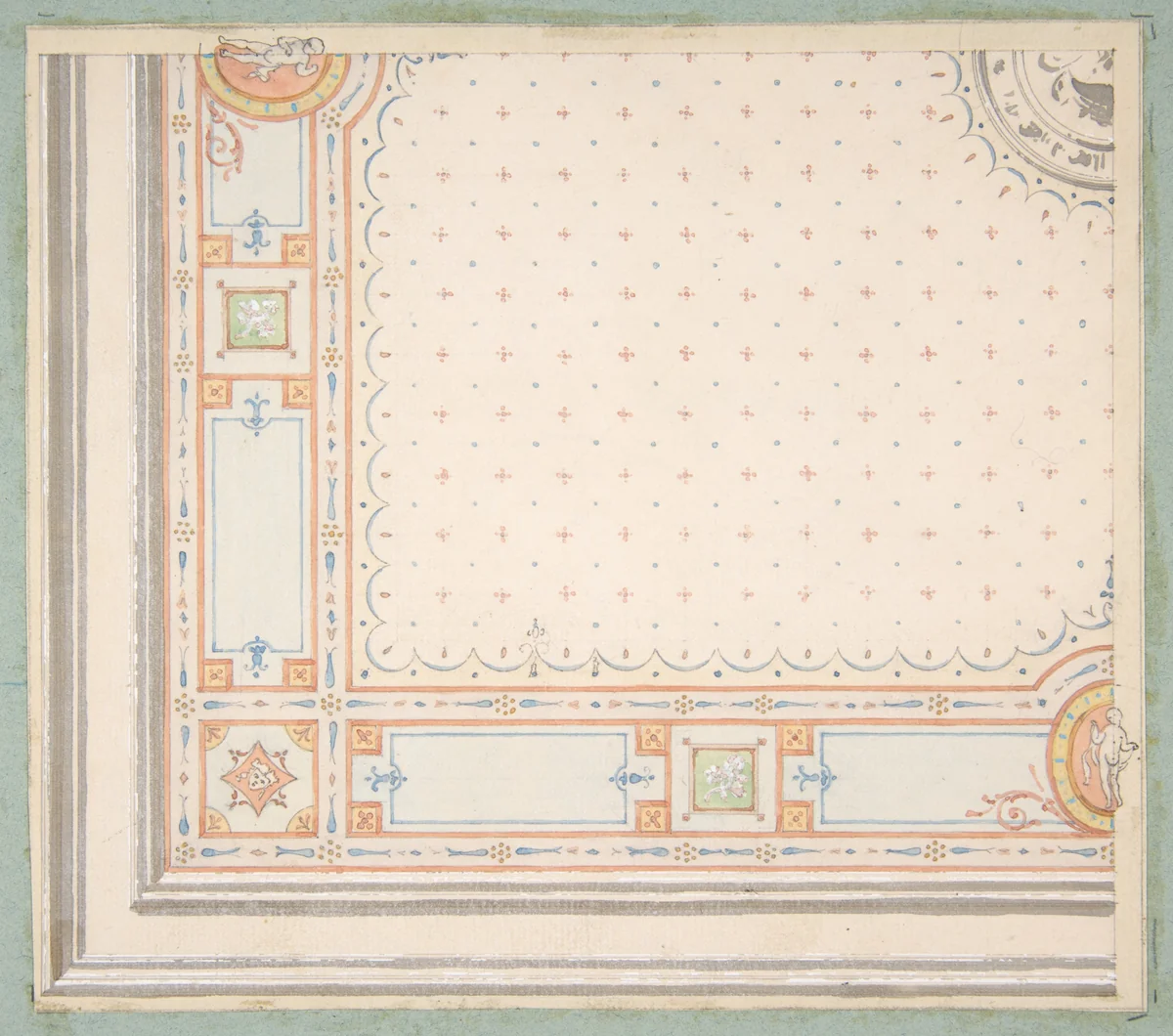 Design for a ceiling (recto); meaurements with design code (verso) by Jules-Edmond-Charles Lachaise, drawing, 1850-1900