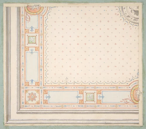 Design for a ceiling (recto); meaurements with design code (verso) by Jules-Edmond-Charles Lachaise, drawing, 1850-1900