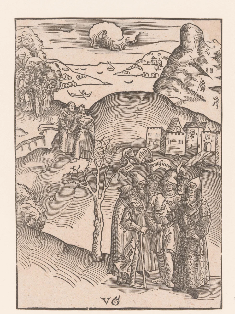 Hogepriesters en Farizeeën beraadslagen by anonymous, print, 1506