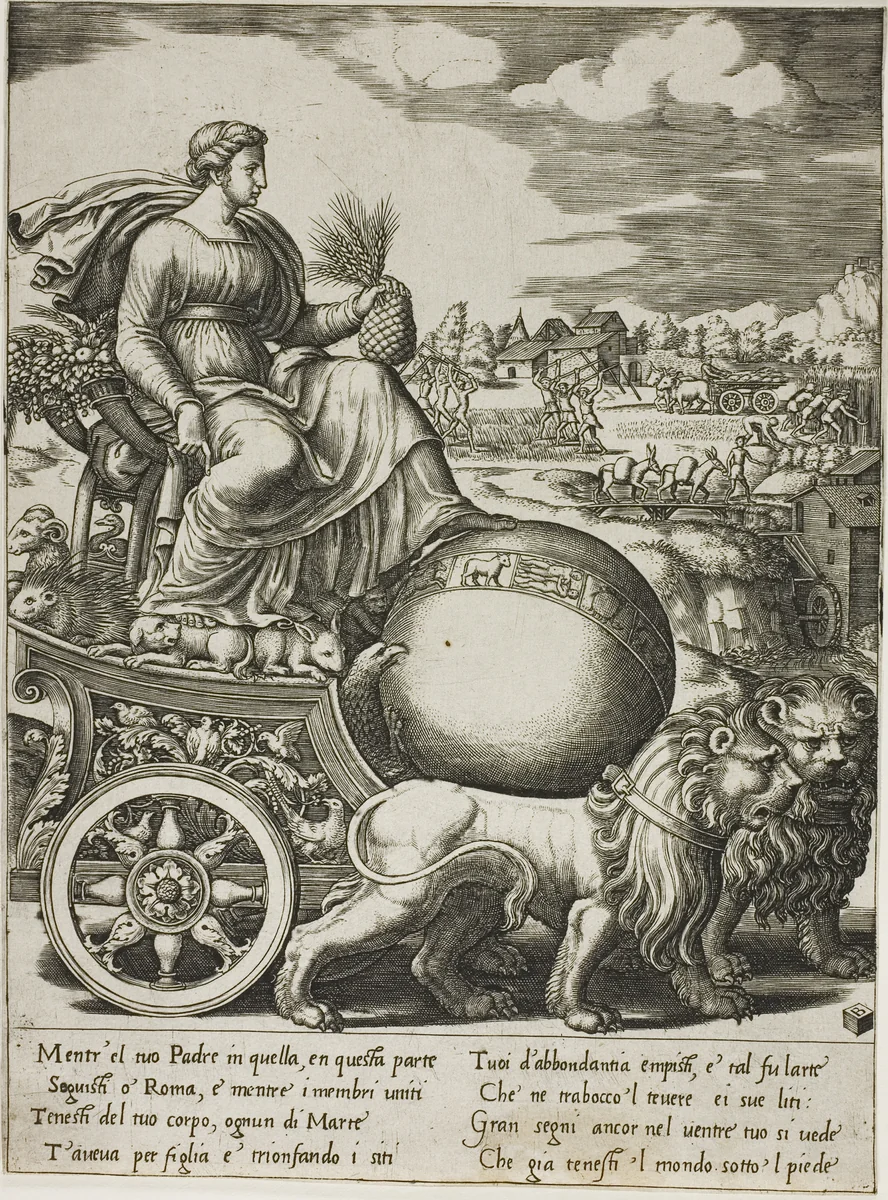 Cybele in her Chariot by Giulio Romano, print, 1532