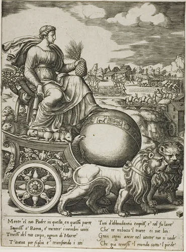 Cybele in her Chariot by Giulio Romano, print, 1532