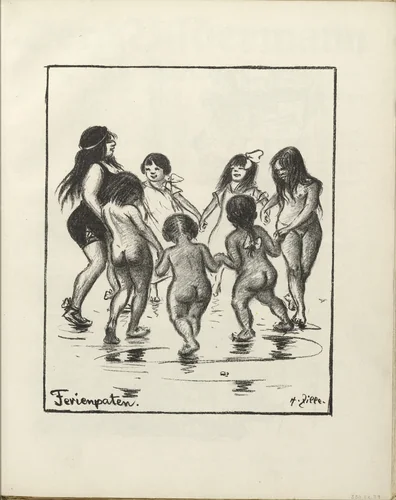 The Godchildren's Holiday (Ferienpaten) (plate, folio 21) from the periodical Der Bildermann, vol. 1, no. 10 (August 1916) by Heinrich Zille, periodical, 1916