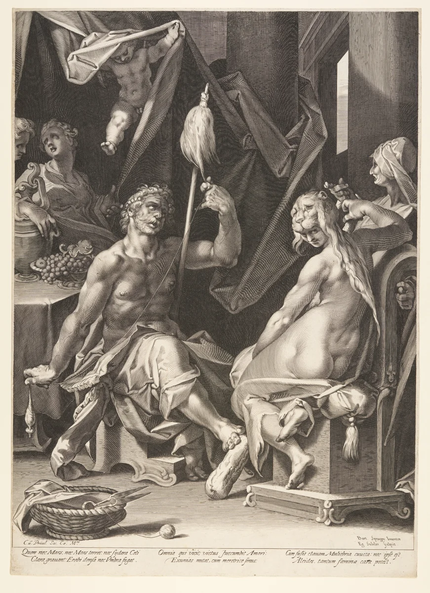 Hercules and Omphale by Aegidius Sadeler II, print, 1600