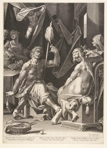 Hercules and Omphale by Aegidius Sadeler II, print, 1600