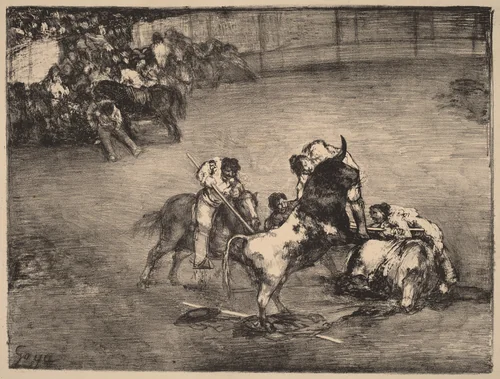 Picador Caught by a Bull by Francisco Goya, print, 1825