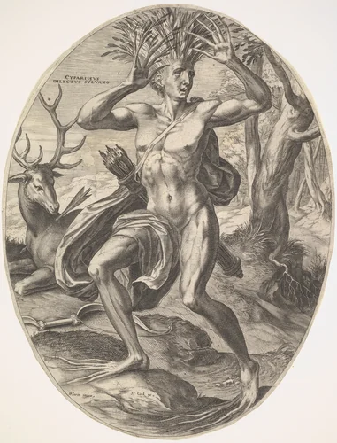 Cyparissus, from "The Rural Gods" by Cornelis Cort, print, 1565