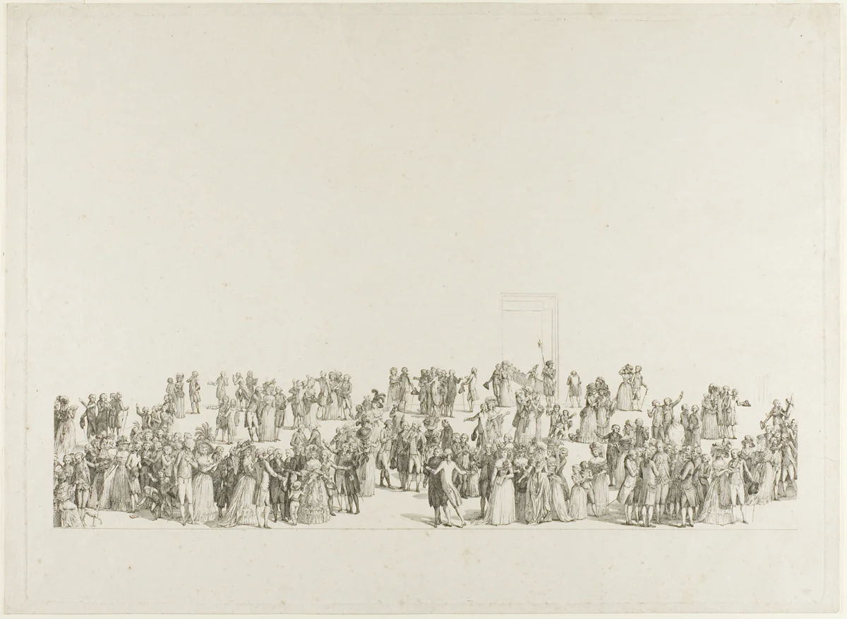 Lauda-Conatum: Exposition au Salon du Louvre en 1787 (The Exhibition at the Salon du Louvre in 1787) by Pietro Antoni Martini, print, 1787