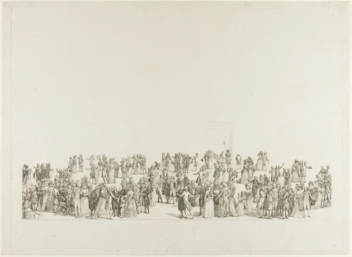 Lauda-Conatum: Exposition au Salon du Louvre en 1787 (The Exhibition at the Salon du Louvre in 1787) by Pietro Antoni Martini, print, 1787