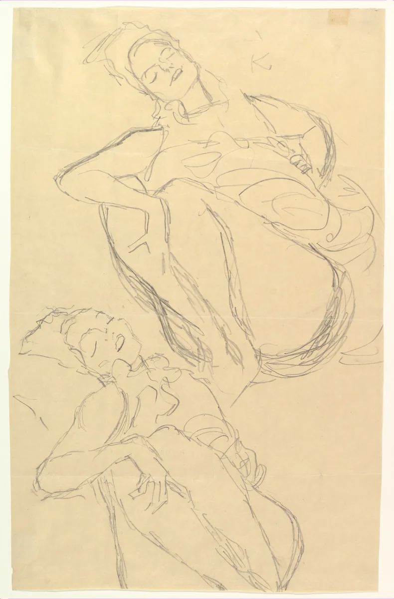 Two Studies for a Crouching Woman by Gustav Klimt, drawing, 1914-1915