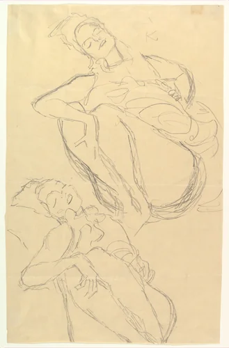 Two Studies for a Crouching Woman by Gustav Klimt, drawing, 1914-1915