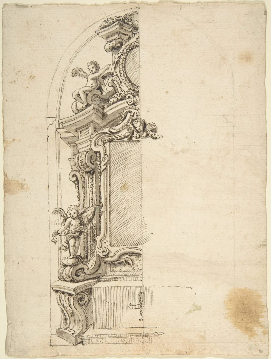 Half design for the decoration of an Altar with Putti by anonymous, drawing, 1700-1780