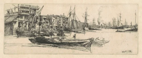 Thames Warehouses by James McNeill Whistler, print, 1859