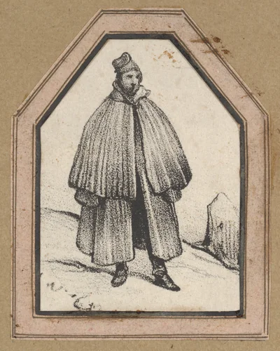 Man wearing a cape by Victor Adam, print, 1820-1866