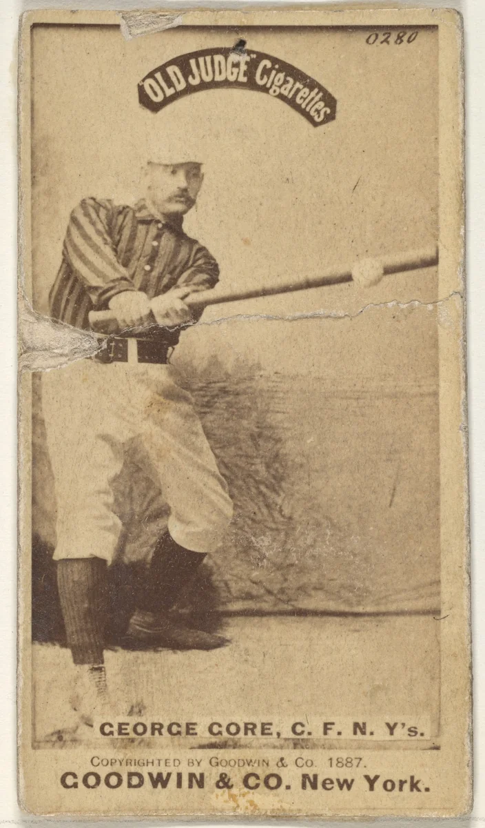 George F. "Piano Legs" Gore, Center Field, New York, from the Old Judge series (N172) for Old Judge Cigarettes by Goodwin & Company, photograph, 1887