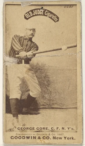 George F. "Piano Legs" Gore, Center Field, New York, from the Old Judge series (N172) for Old Judge Cigarettes by Goodwin & Company, photograph, 1887