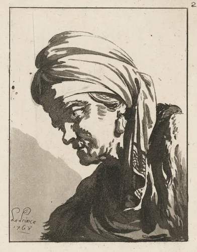 Head of a Drooping Old Woman by Jean Baptiste Le Prince, print, 1768