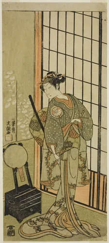 The Actor Segawa Kikunojo II as Princess Hitomaru (Hitormaru Hime) (?) in te Play Soga Moyo Aigo no Wakamatsu (?), Performed at the Nakamura Theater (?) in the First Month, 1769 (?) by Ippitsusai Buncho, print, 1764-1774
