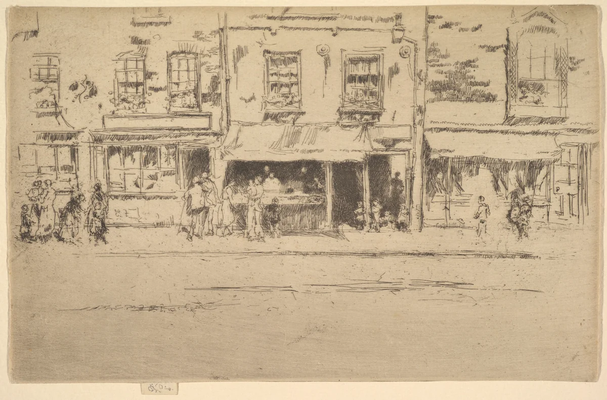 The Fish Shop, Busy Chelsea (Fish Shop, Chelsea) by James McNeill Whistler, print, 1886-1887