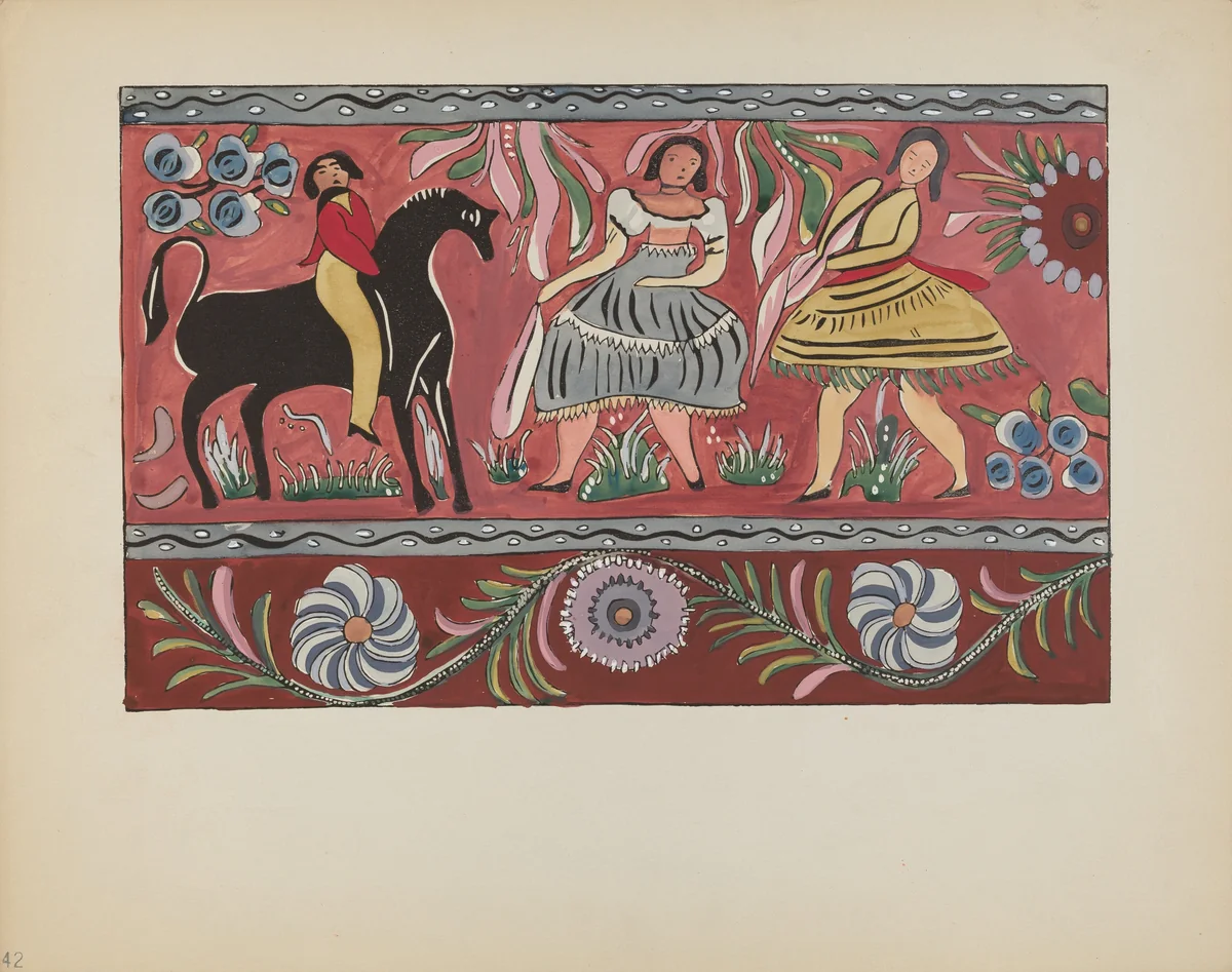 Plate 42: Painted Chest Design: From Portfolio "Spanish Colonial Designs of New Mexico" by American 20th Century, index of american design, 1935-1942