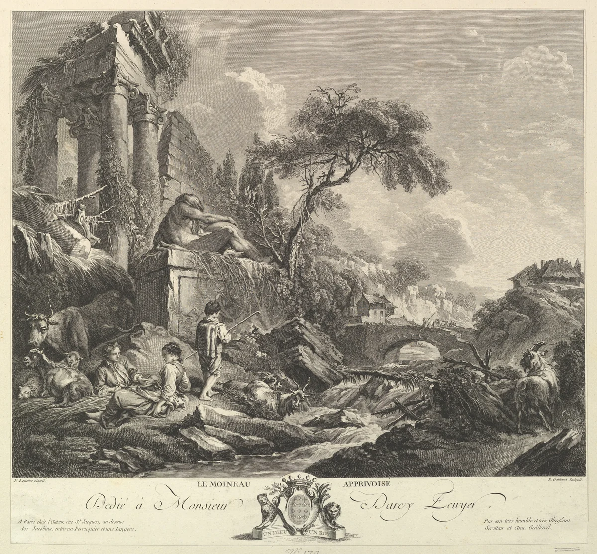 Le Moineau Apprivoisé (The Tame Sparrow) by René Gaillard, print, 1734-1790