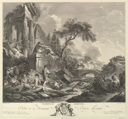 Le Moineau Apprivoisé (The Tame Sparrow) by René Gaillard, print, 1734-1790