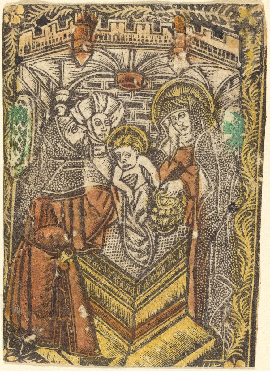 The Presentation in the Temple by Master of the Borders with the Four Fathers of the Church, print, 1460-1480