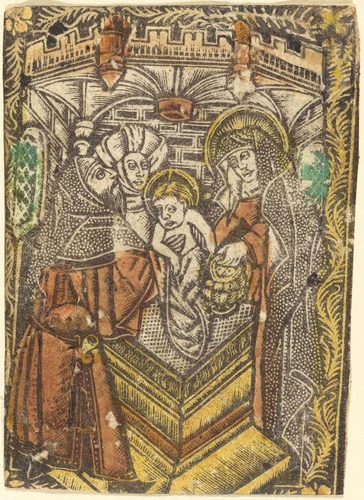 The Presentation in the Temple by Master of the Borders with the Four Fathers of the Church, print, 1460-1480