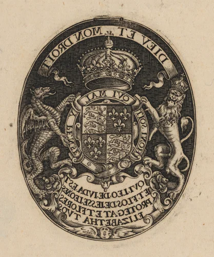 Shield of Queen Elizabeth [left half] by Simon van de Passe, print, 1595-1647