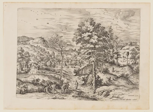 The Good Samaritan, from Landscapes with Biblical and Mythological Scenes by Hieronymus Cock, print, 1558