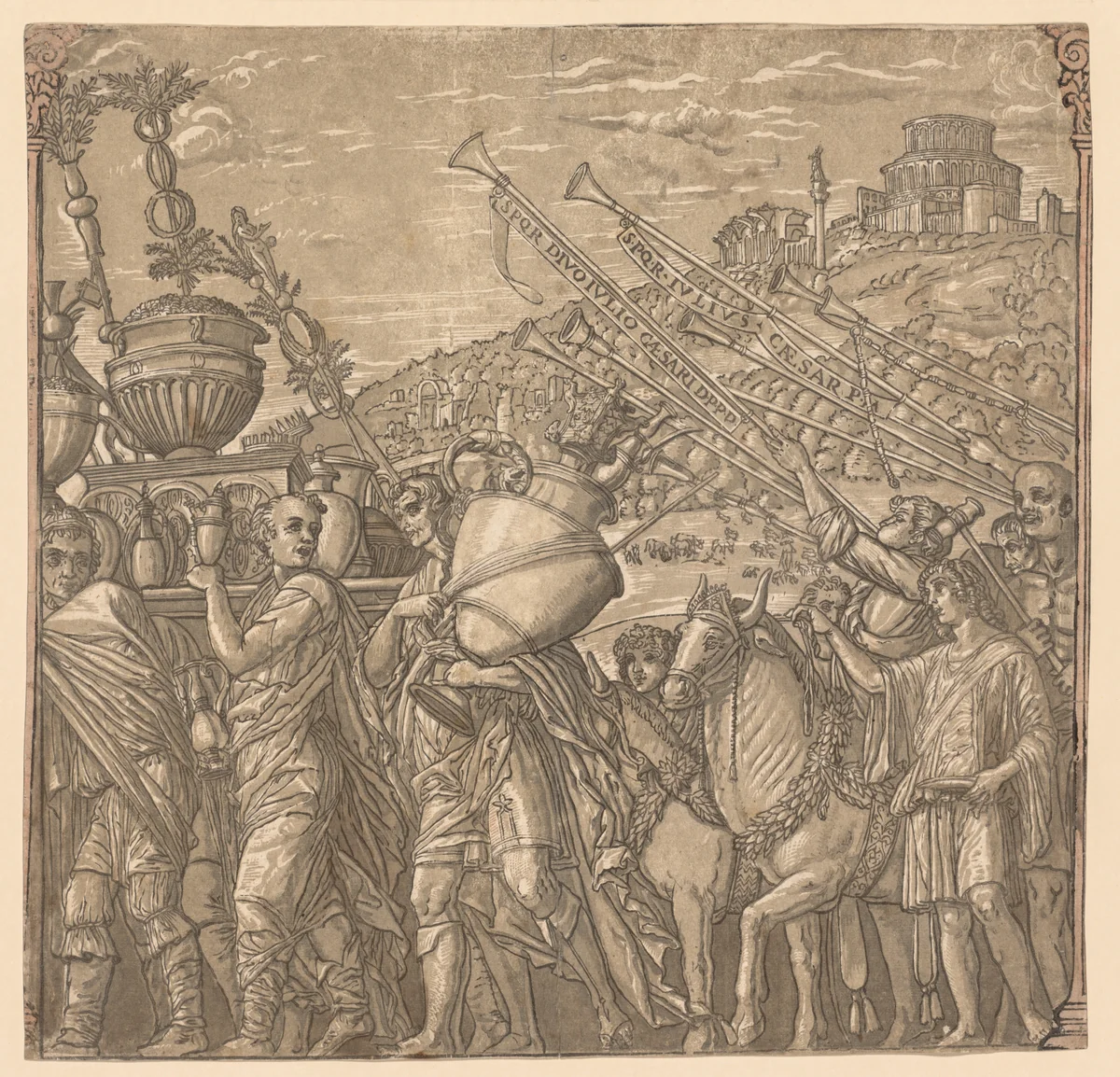 The Triumph of Julius Caesar: Soldiers Carrying Vases by Andrea Andreani, print, 1593-1599