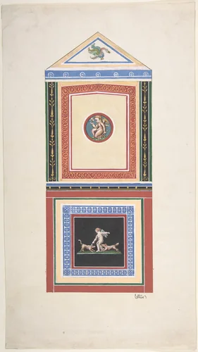 Design for Wall Decor Painted with Putti and Dogs by Jules-Edmond-Charles Lachaise, drawing, 1850-1889