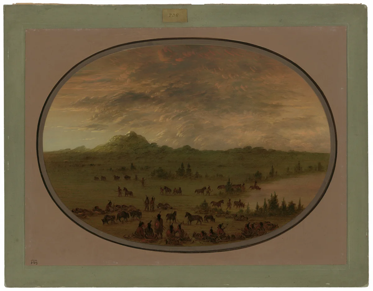 Bivouac of a Sioux War Party at Sunrise by George Catlin, painting, 1861-1869