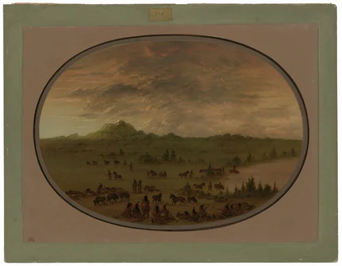 Bivouac of a Sioux War Party at Sunrise by George Catlin, painting, 1861-1869
