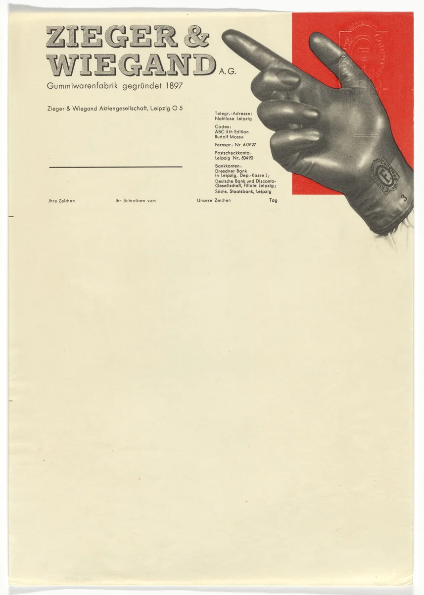 Zieger & Wiegand A.G. letterhead by Herbert Bayer, design, 1927