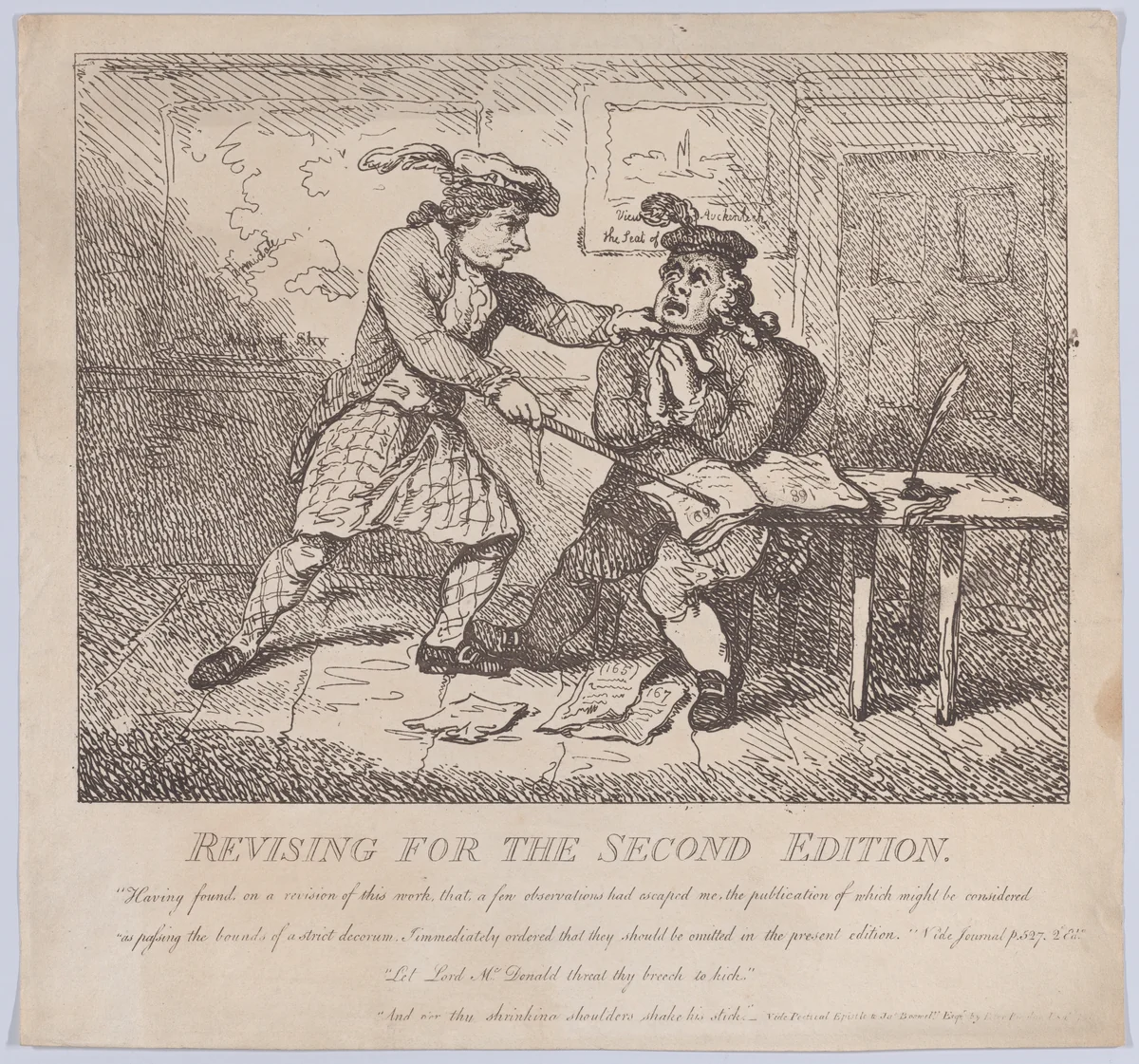 Frontispiece, Revising for the Second Edition (Picturesque Beauties of Boswell, Part the Second) by Thomas Rowlandson, print, 1786