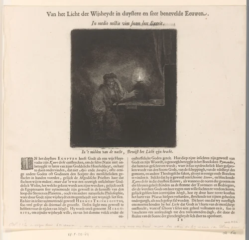 Student at a table by candlelight by Salomon Savery, print, 1654