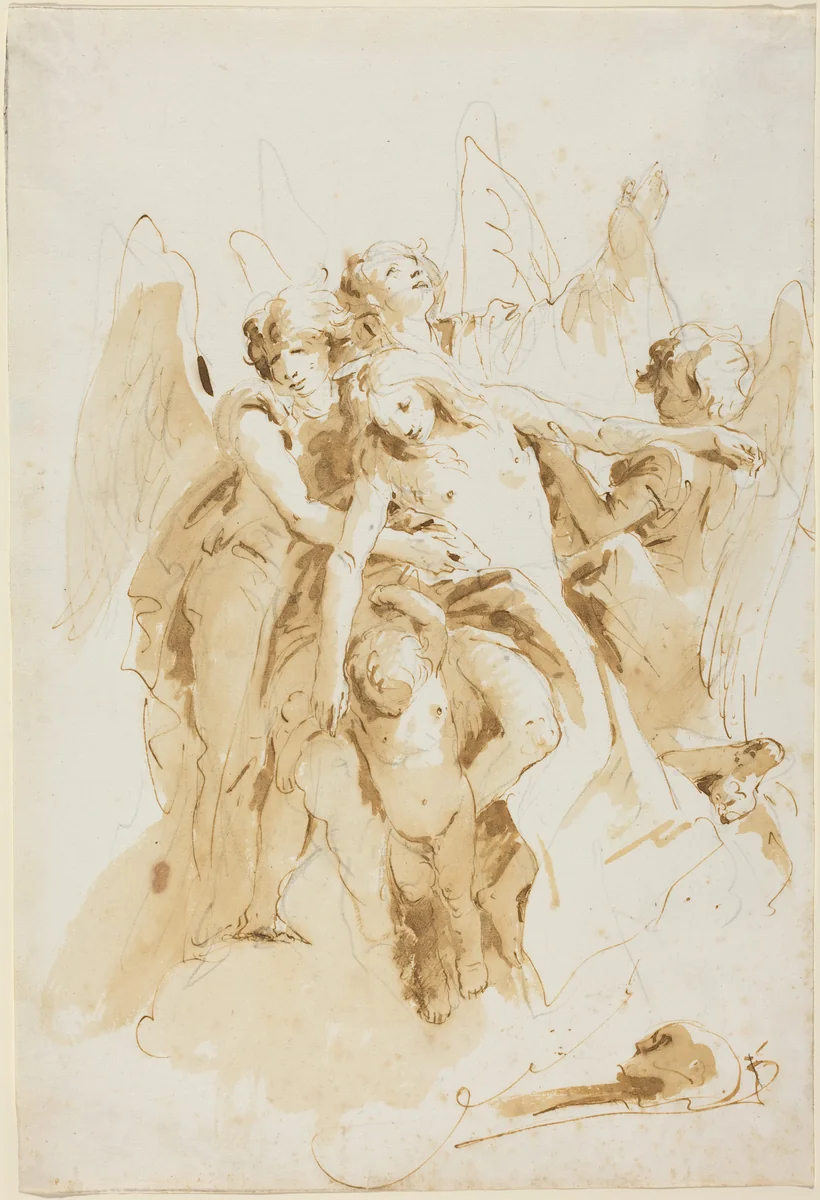 Saint Mary Magdalene Lifted by Angels by Giovanni Battista Tiepolo, drawing, 1740
