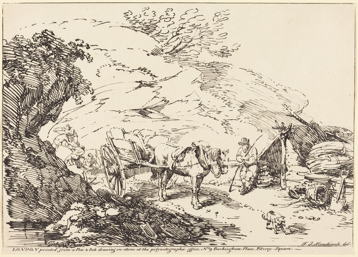 Horse and Cart in Quarry by Franz Joseph Manskirch, print, 1806