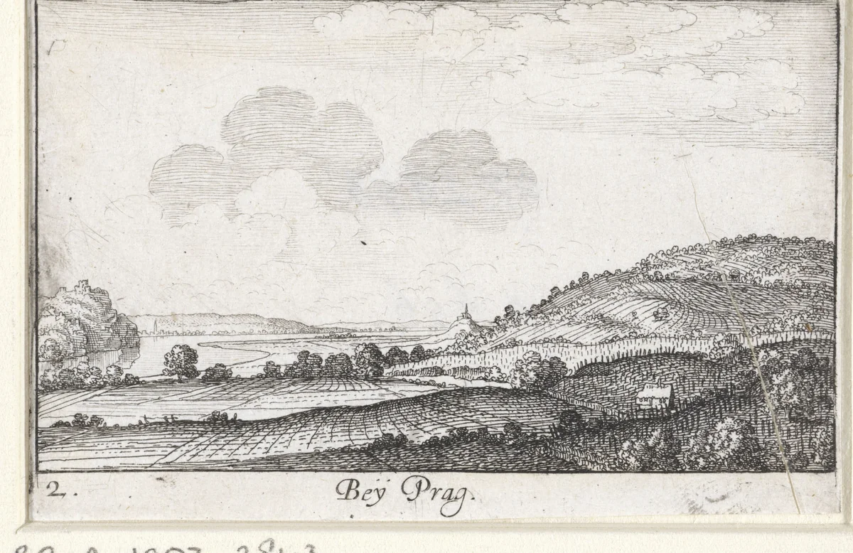 Gezicht op een landschap in de omgeving van Praag by Wenceslaus Hollar, print, 1635